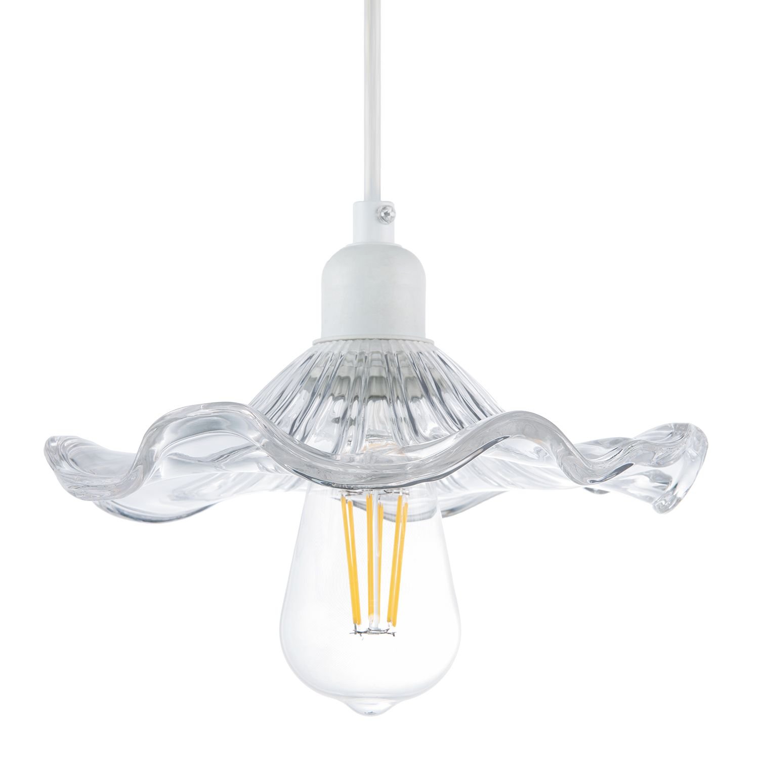 Happy Homewares Clear Lined Glass with Wavy Ruffled Edge Pendant Shade - 23cm