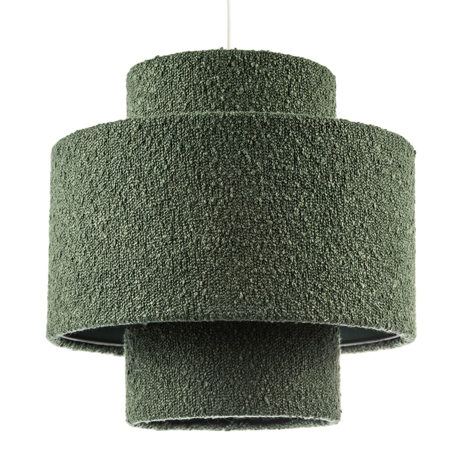 Happy Homewares Tiered in Forest Green Boucle Fabric Pendant Shade - 35cm