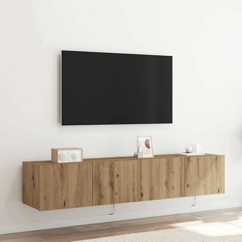 Walplus 2 Piece Engineered Wood TV Wall Cabinet - Artisan Oak - 80 x 35 x 31 cm