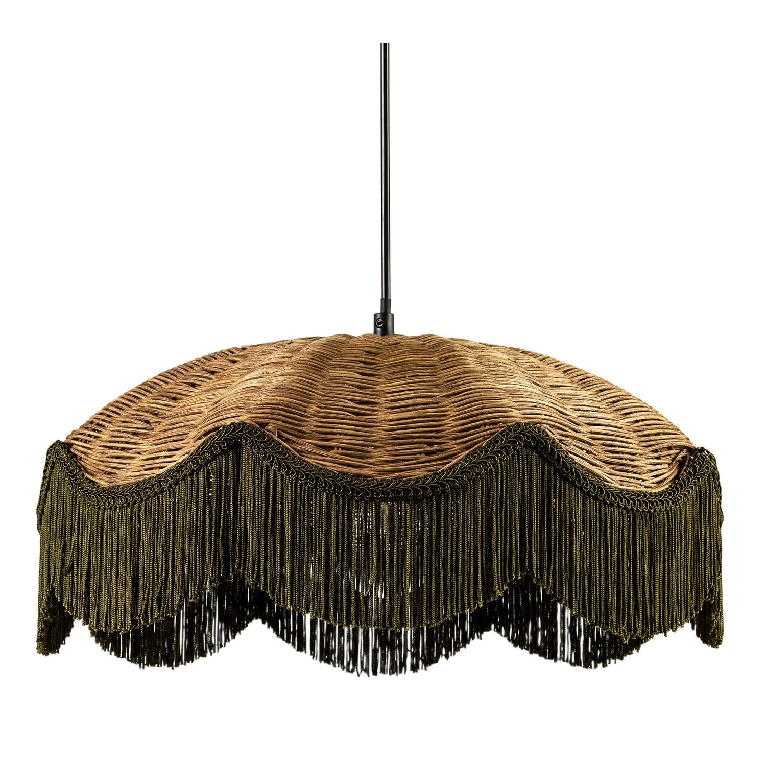 Happy Homewares Woven Rattan with Forest Green Trim Pendant Shade - 40cm