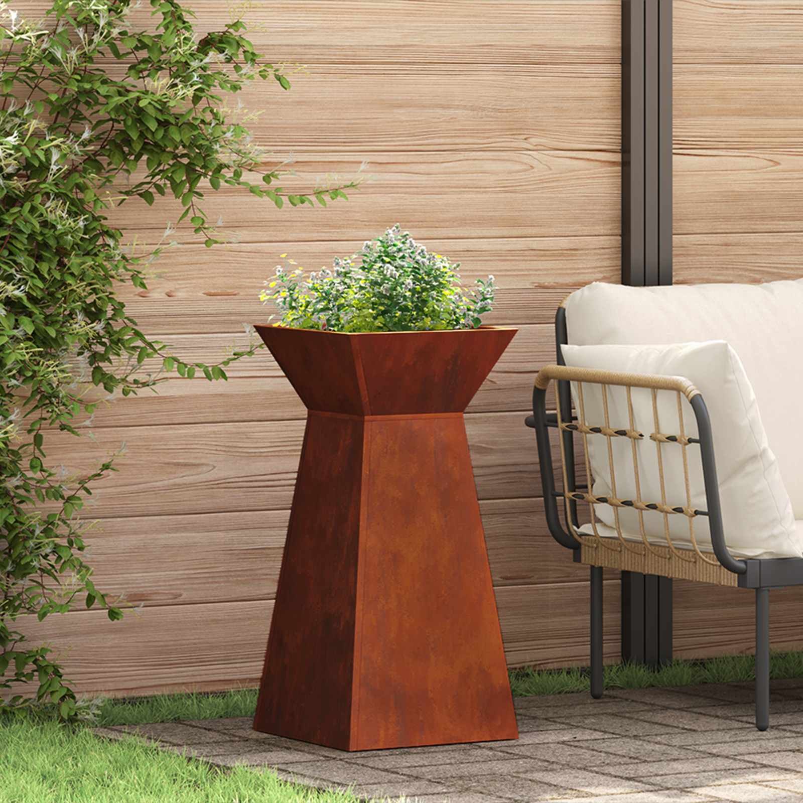 Walplus Corten Steel Garden Planter - Silver - 35 x 35 x 73 cm