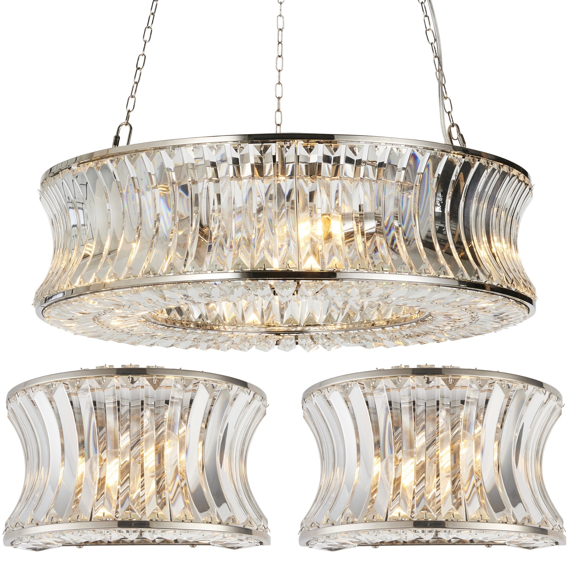 Loops Direct Steel Pendant and 2 Wall Lights - Bright Nickel