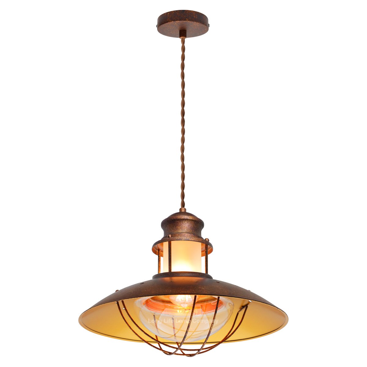 Energy Light Bulbs Caged Rusted Ceiling Pendant Light - Copper
