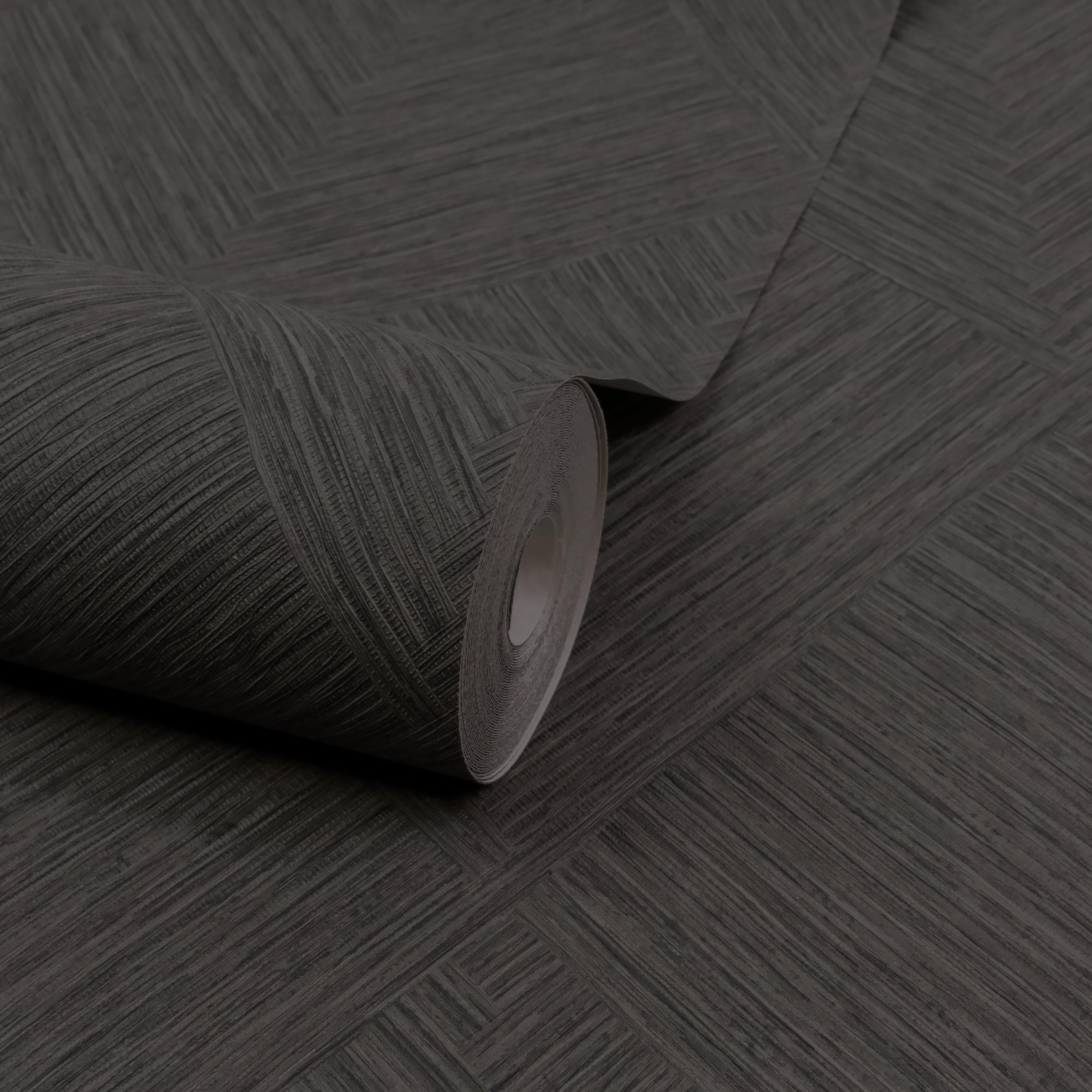 Grandeco Boutique Loni Geometric Weave Luxury Embossed Wallpaper - Black Ash