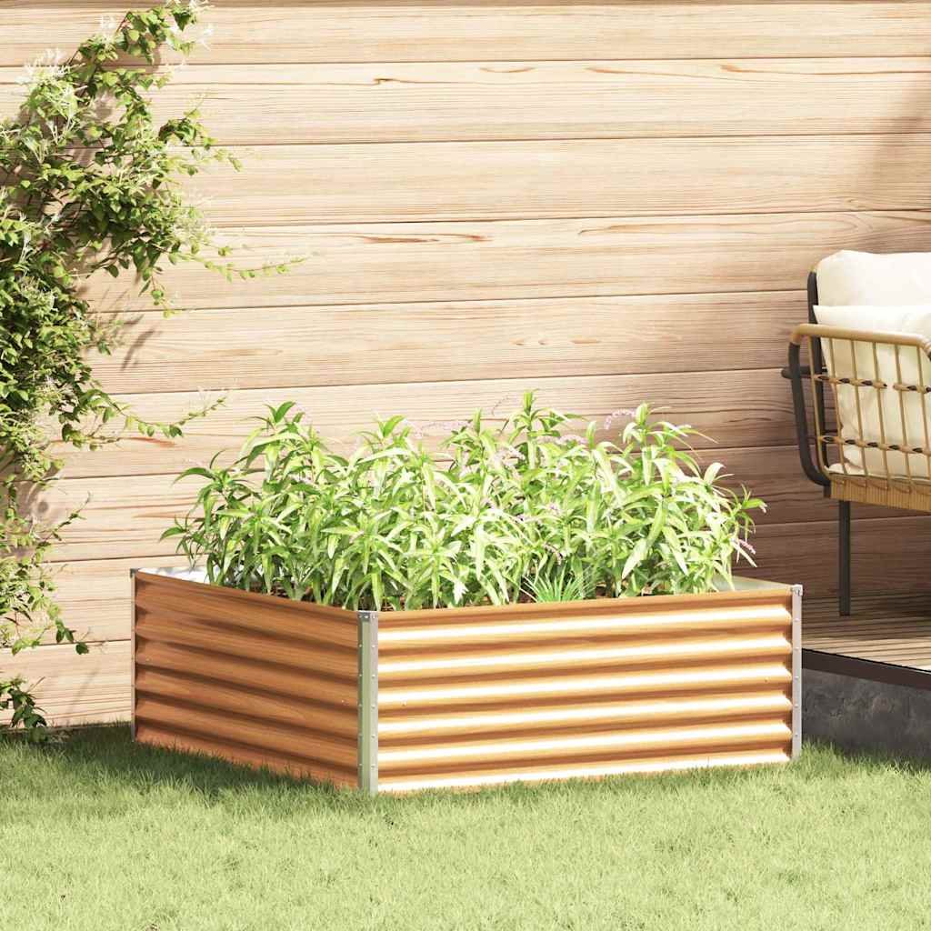Walplus Galvanised Steel Raised Garden Bed - Light Brown - 98 x 100 x 36 cm