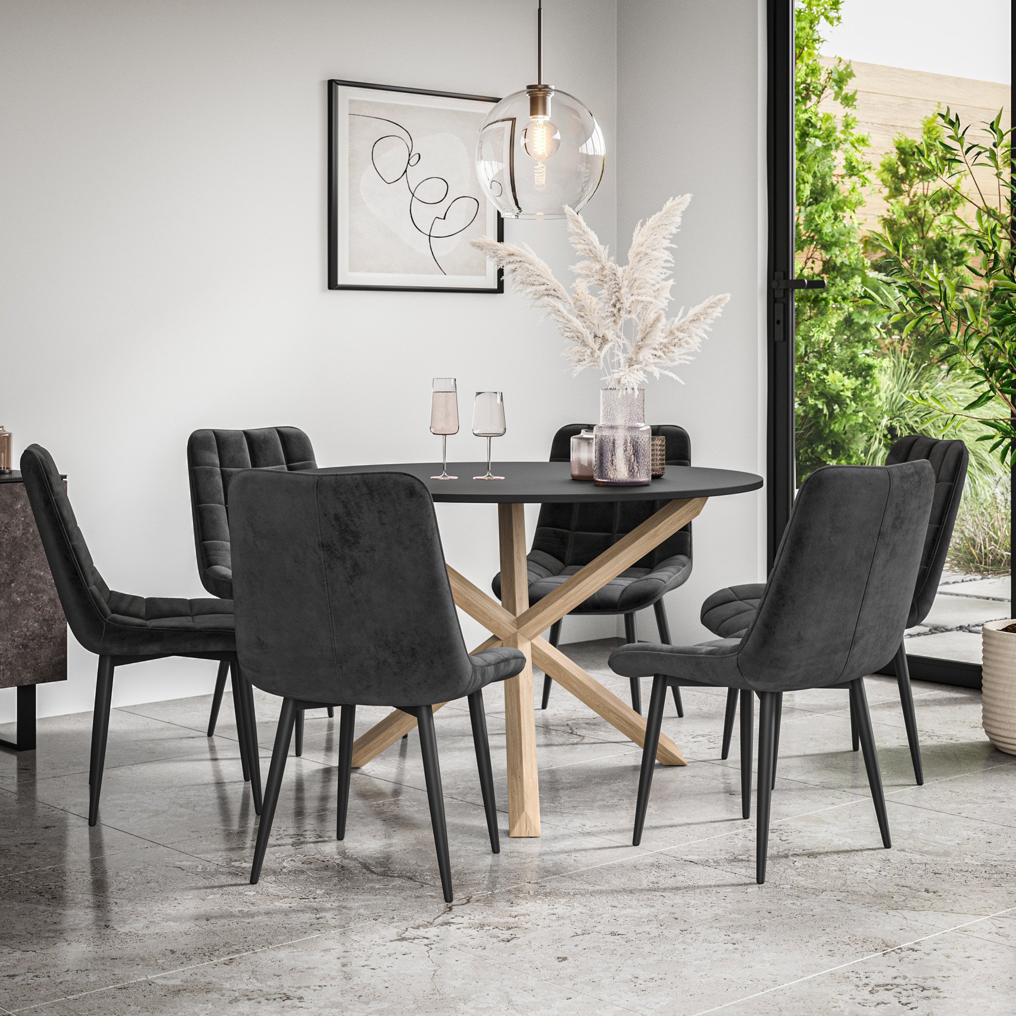 Furniture Online Malvern Nova Black Top Dining Table & 6 Black Chairs