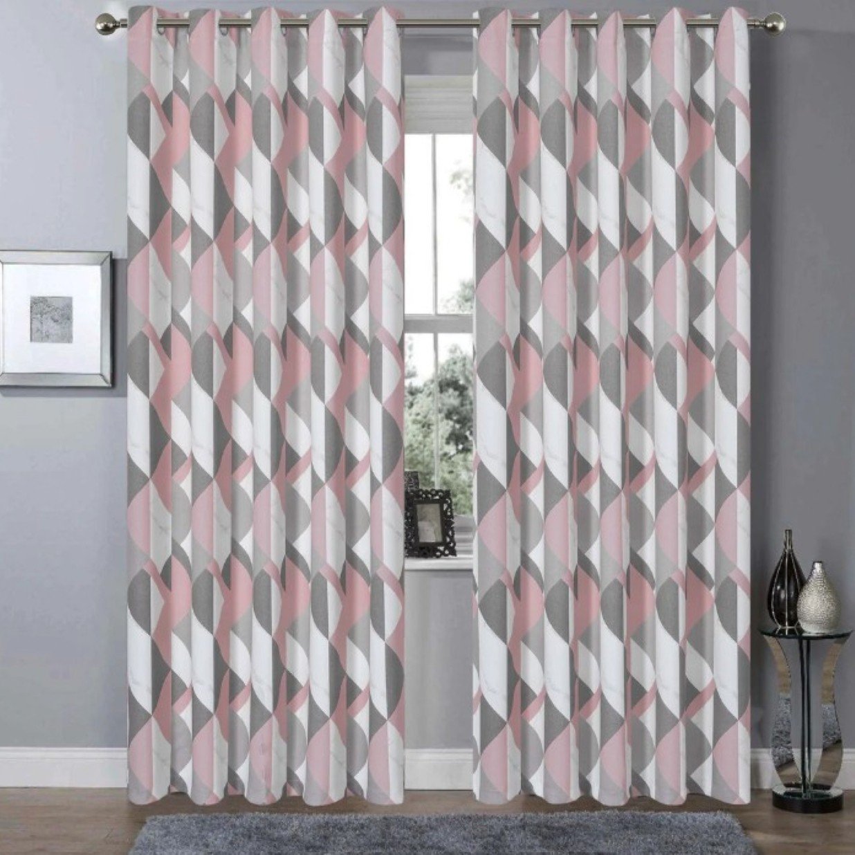 New Edge Blinds Pink Printed Marble Eyelet Curtains - 167cm x 229cm