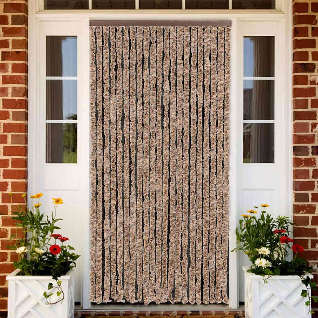 Walplus Chenille Fly Door Curtain - Beige and Dark Brown - 90 x 220 cm