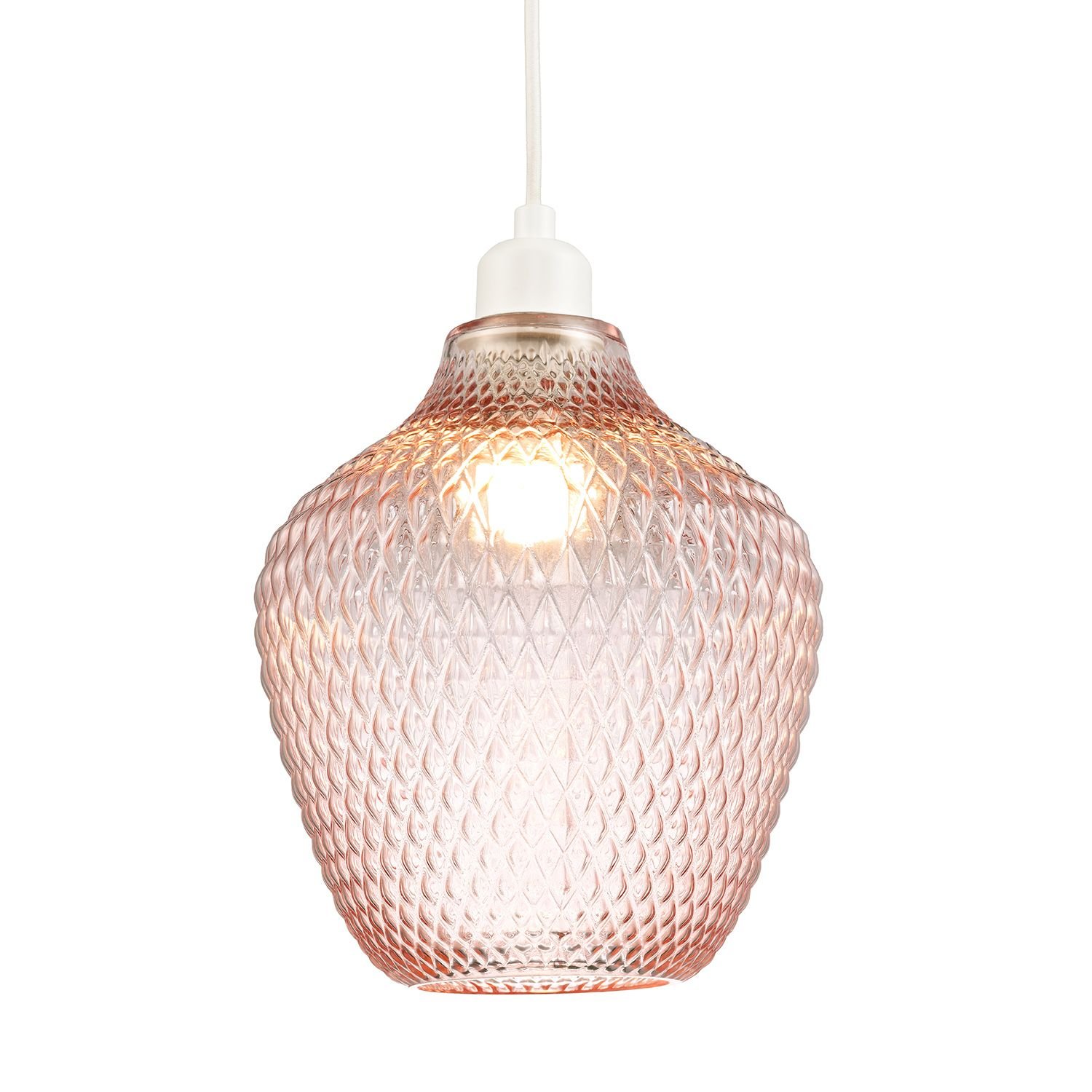 Happy Homewares Pink Curvy Diamond Etched Glass Pendant Shade - 21cm