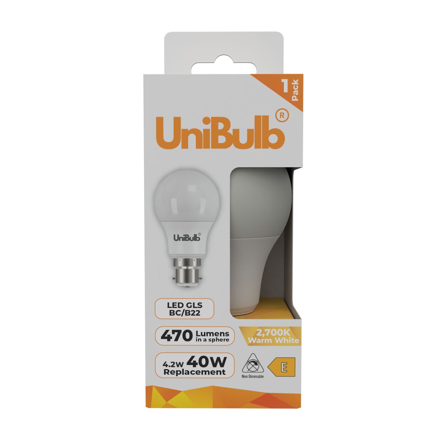 UniBulb 4.2W LED Warm White GLS B22 Light Bulb