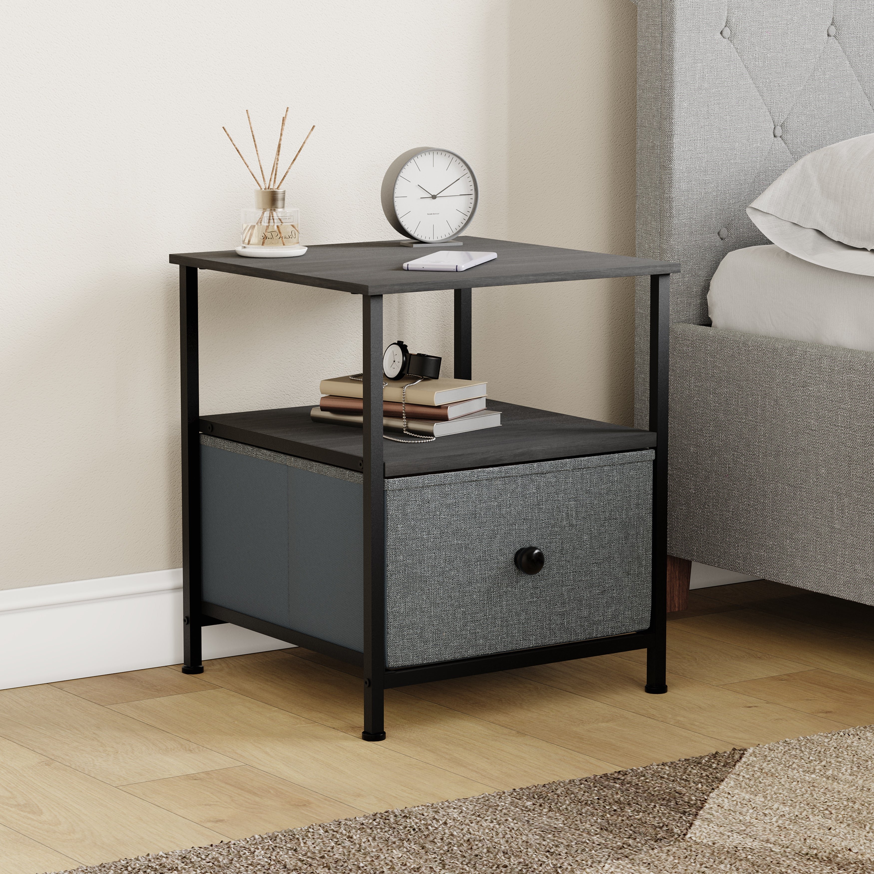 Vida Designs Chorley 1 Drawer Fabric Drawer Chest - Grey & Black