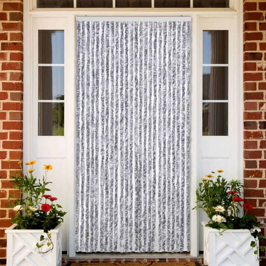 Walplus Chenille Insect Door Curtain - White and Grey - 100 x 220 cm