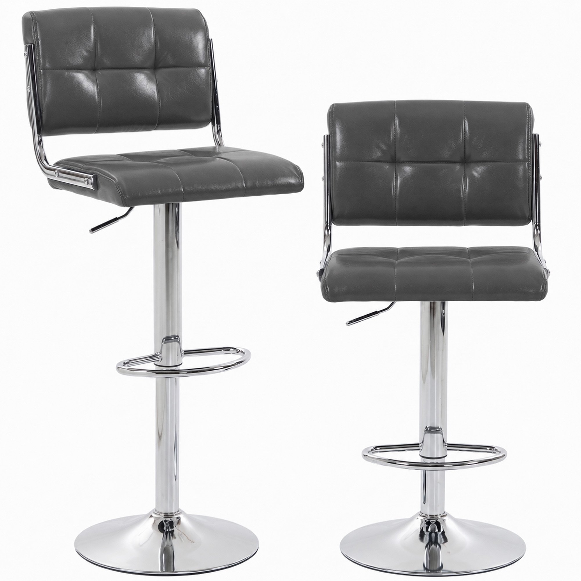 HOMCOM Set of 2 PU Leather Swivel Bar Stools with Backrest and Footrest - Grey