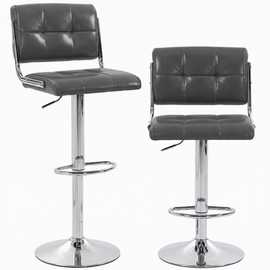 HOMCOM Set of 2 PU Leather Swivel Bar Stools with Backrest and Footrest - Grey