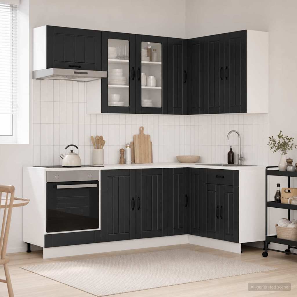 Walplus 8 Piece Engineered Wood Kitchen Unit Set - Black
