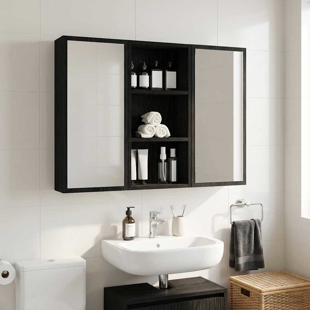 Walplus Engineered Wood Bathroom Wall Cabinet - Black Oak - 30 x 16 x 62.5 cm