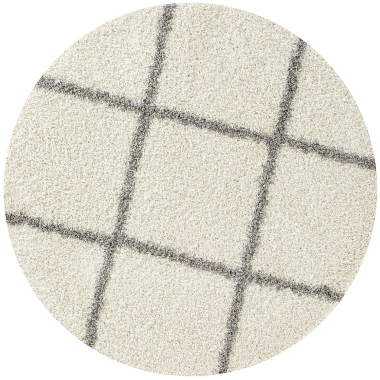 The Rugs Cream and Grey Moroccan Shaggy Diamond Round Rug - 120cm