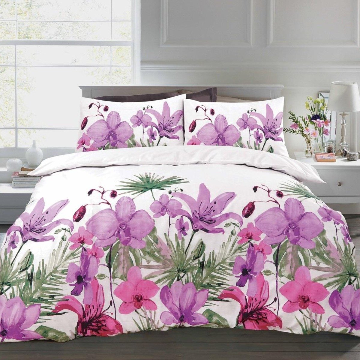 HomeSpace Direct Lily Lilac Duvet Cover Set - Single
