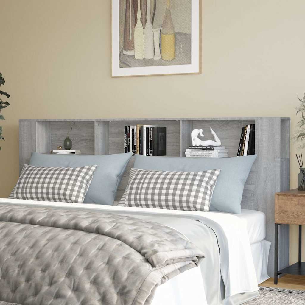 Walplus Engineered Wood Headboard Cabinet - Grey and Oak - 220 x 18.5 x 104.5 cm