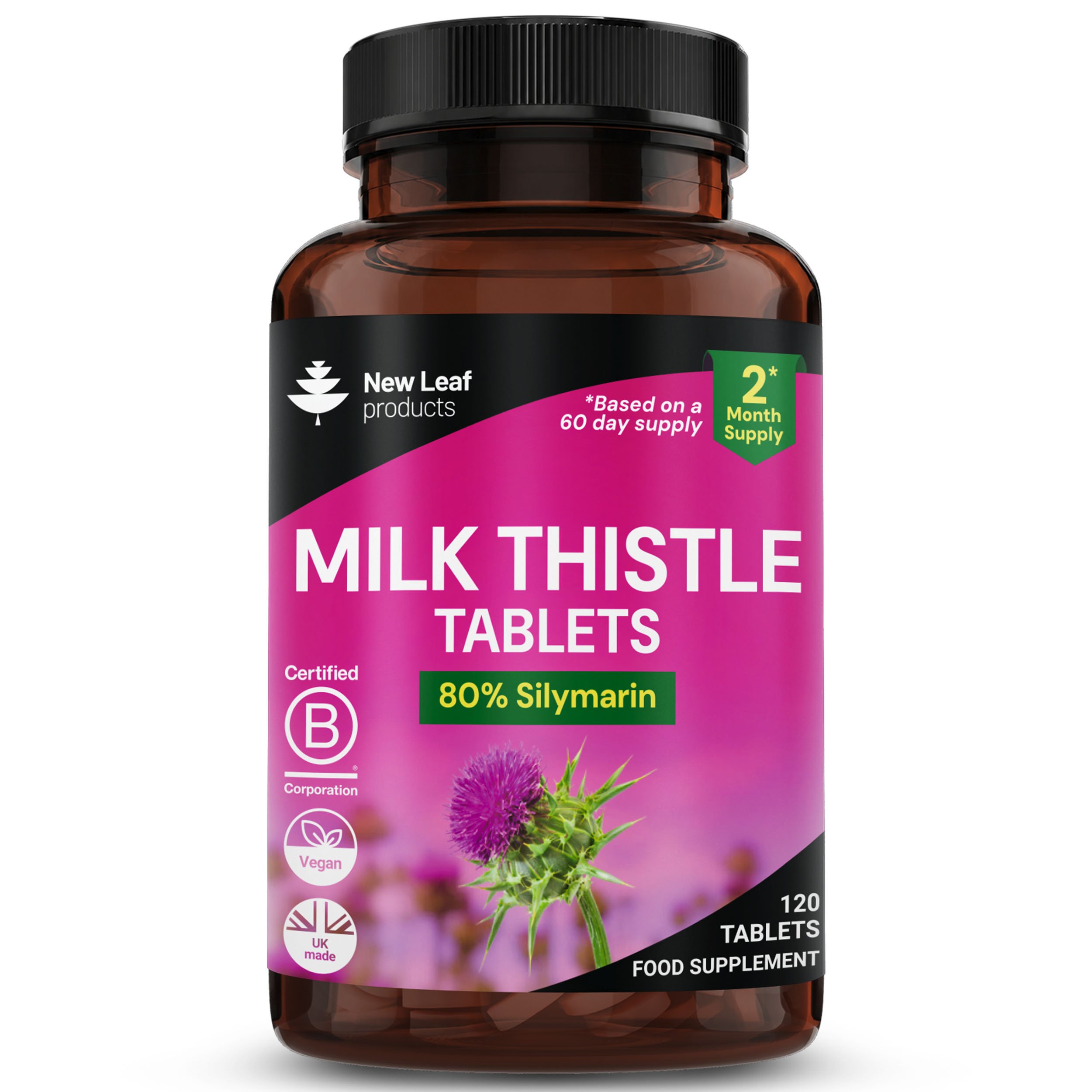 New Leaf Milk Thistle 80% Silymarin Supplements - 120 Tablets