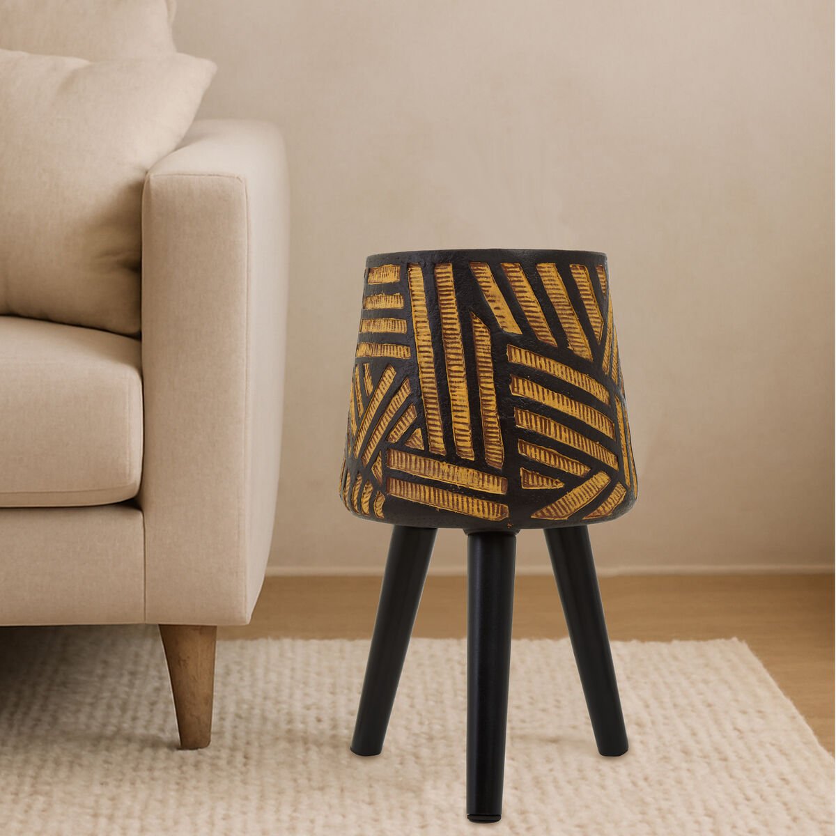Orsina Darnell Planter With Angular Legs - Natural and Black
