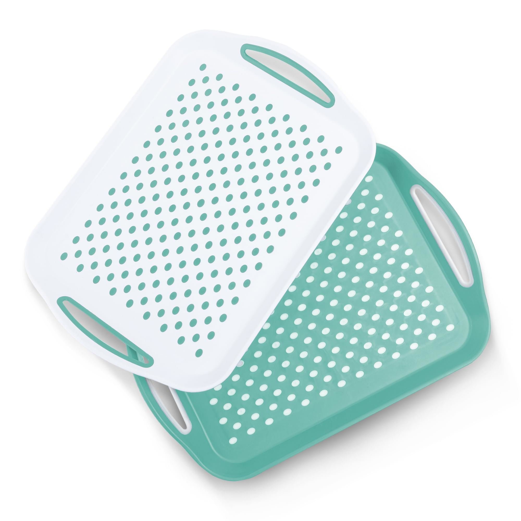 Essen Pack of 2 Non-Slip ABS Plastic Serving Trays - Green & White