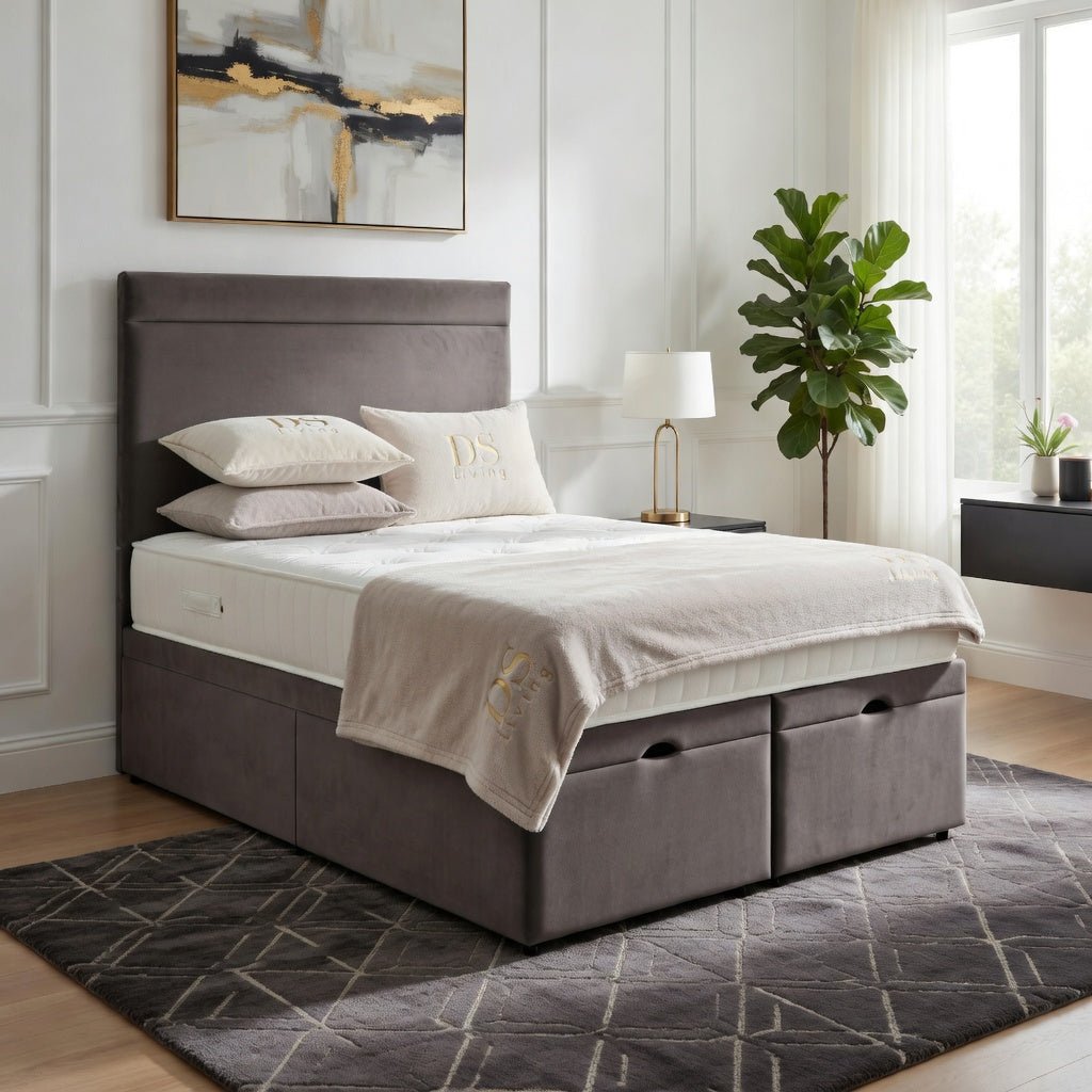 DS Living Majesty King Size Velvet Ottoman Bed Frame - Grey