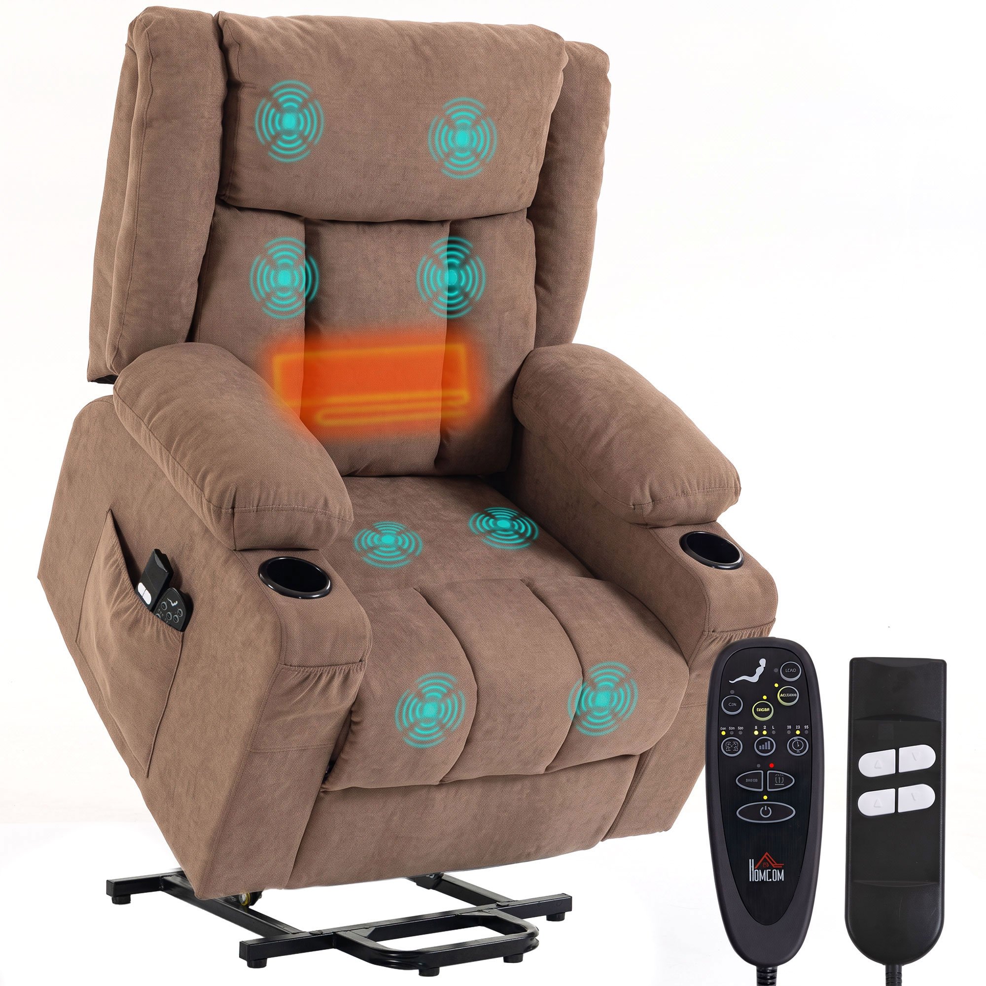 HOMCOM Dual Motor Massage Heated Terry Cloth Riser Recliner Chair – Brown