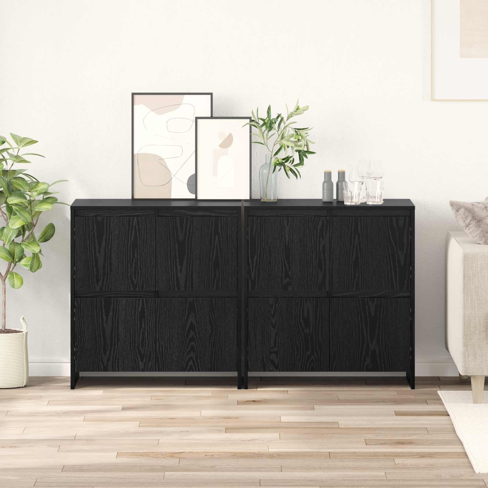 Walplus Pack of 2 Rectangular Sideboard - Black Oak - 70 x 41 x 75 cm