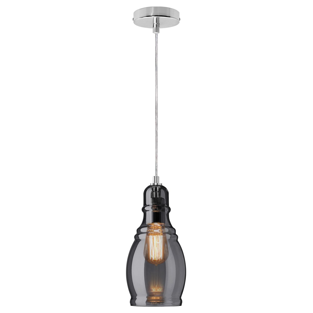 Energy Light Bulbs Slim Smoked Glass Ceiling Pendant Light - Grey