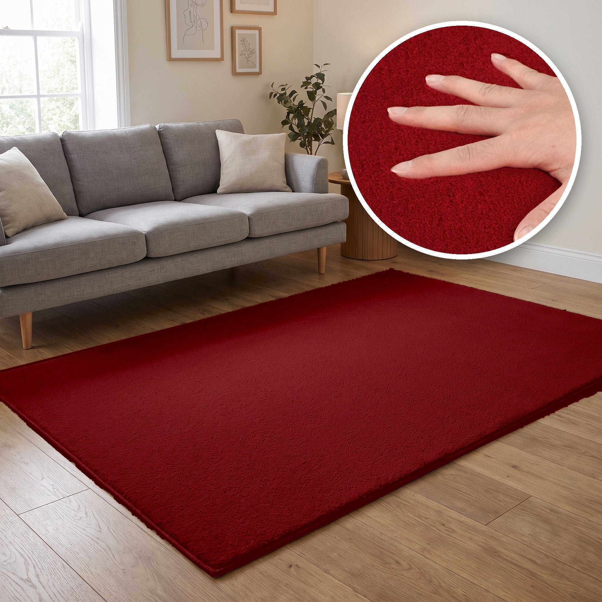 The Rugs Red Washmellow Plain Washable Non Slip Rug - 50 x 80cm