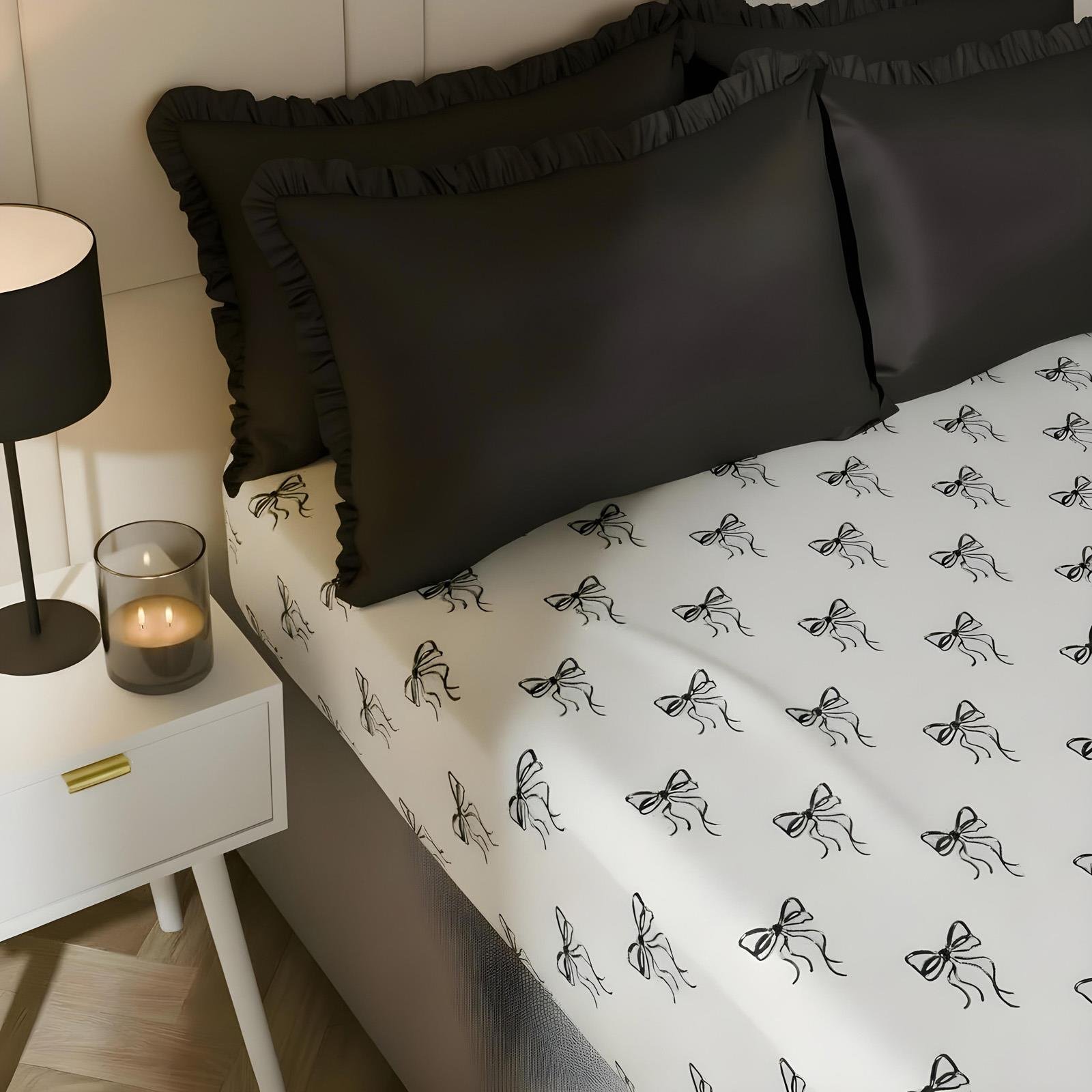 OHS Bows Print Microfibre Deep Fitted Bed Sheet Mono - King