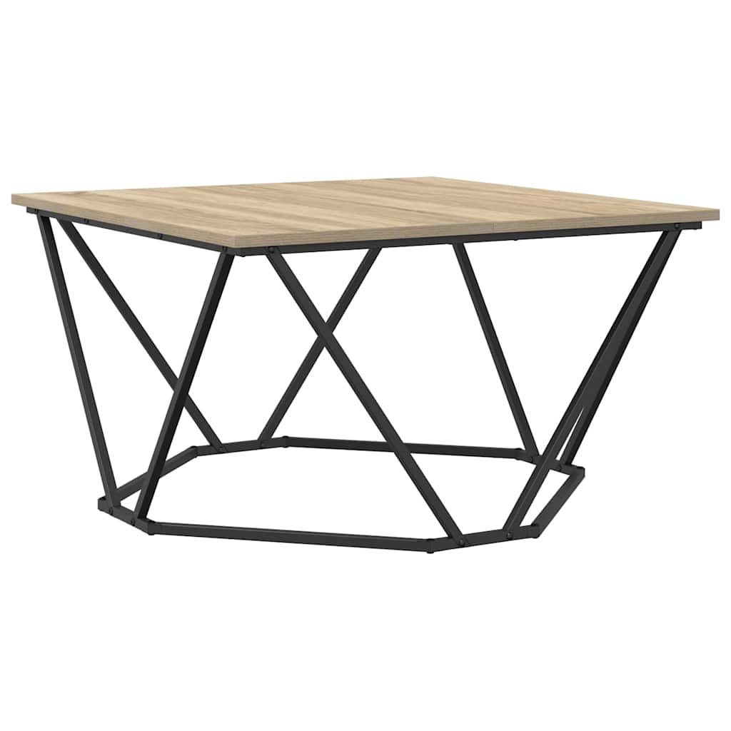 Walplus Engineered Wood and Steel Coffee Table - Sonoma Oak - 80 x 80 x 45 cm