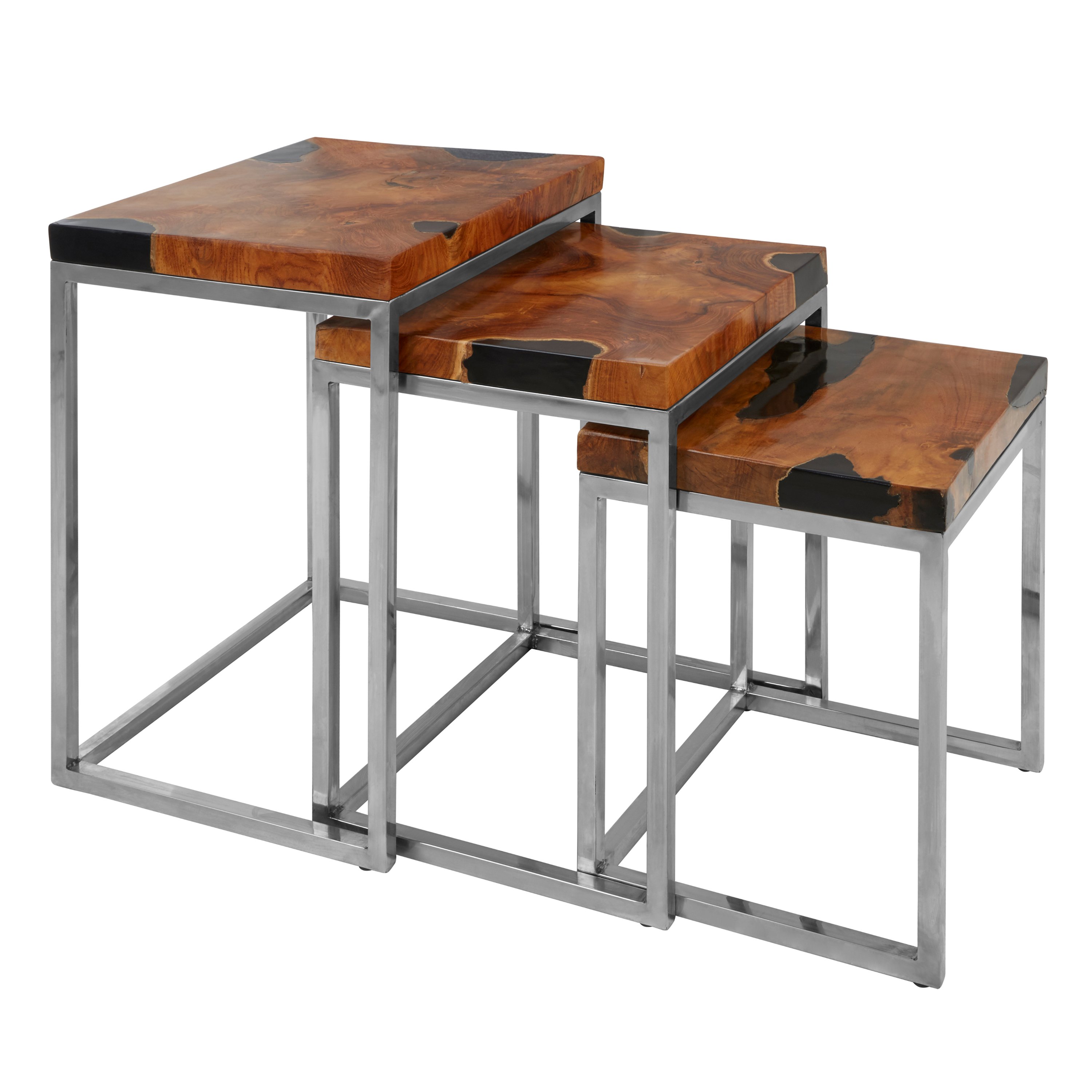 Orsina Teak Wood Nesting Tables Set of 3 – Black