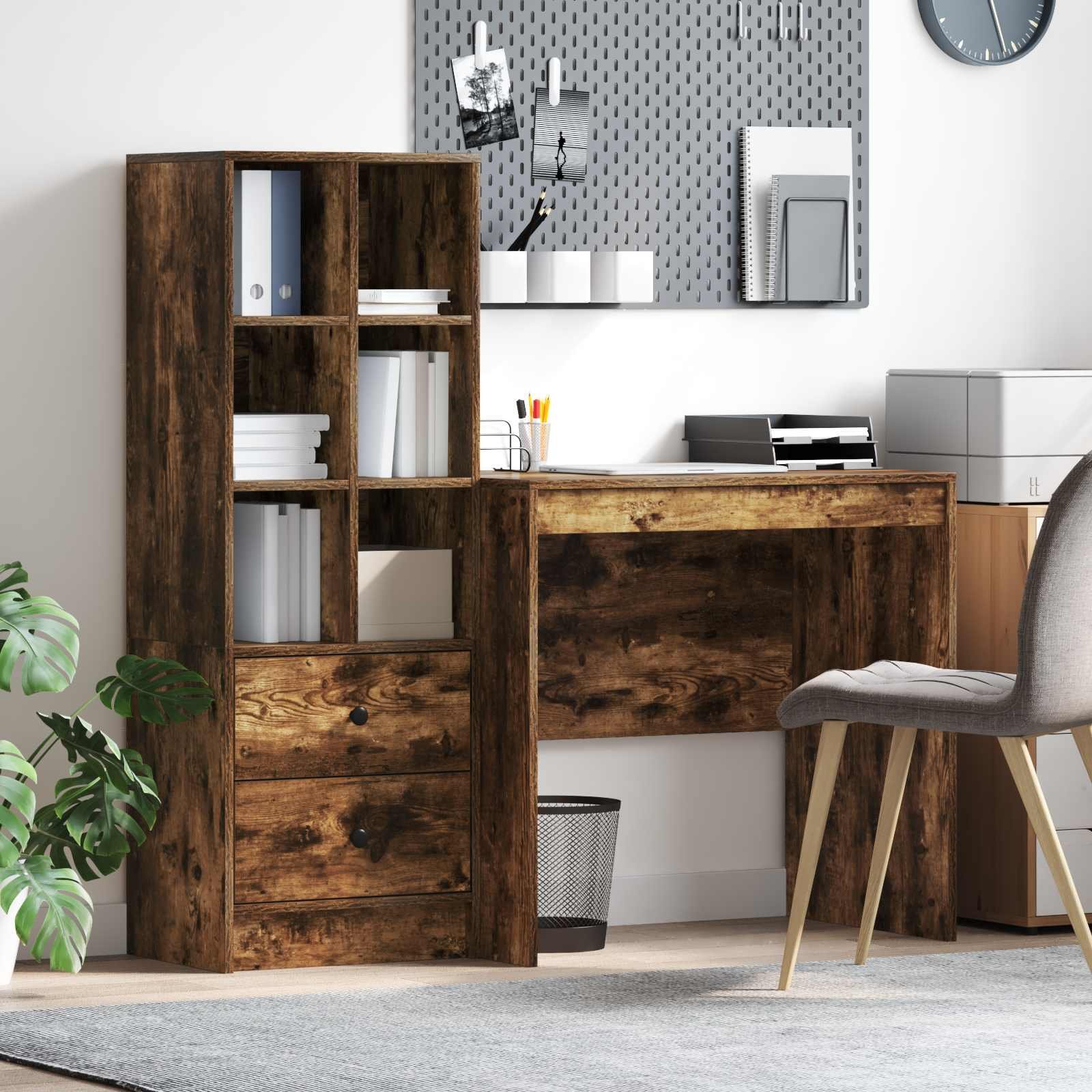 Walplus Pack of 2 Desk - Dark Oak - 125.5 x 50 x 127 cm