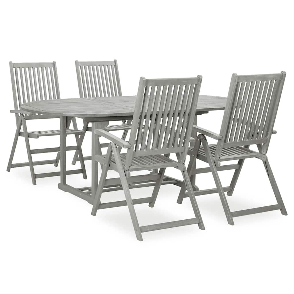 Walplus 5 Piece Acacia Wood Extendable Garden Dining Set - Grey - 200 x 100cm