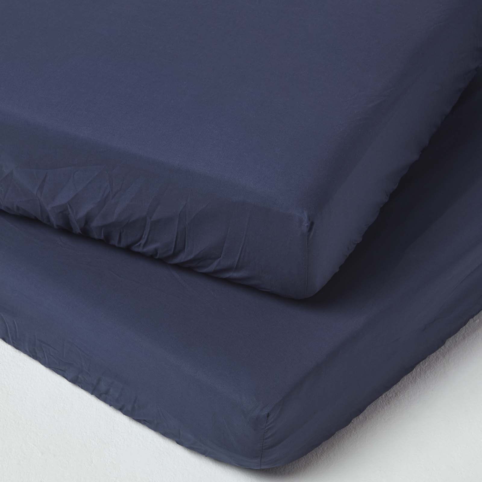 Homescapes Pack Of 2 Egyptian Cotton Navy Blue Kids Fitted Sheets - Cot