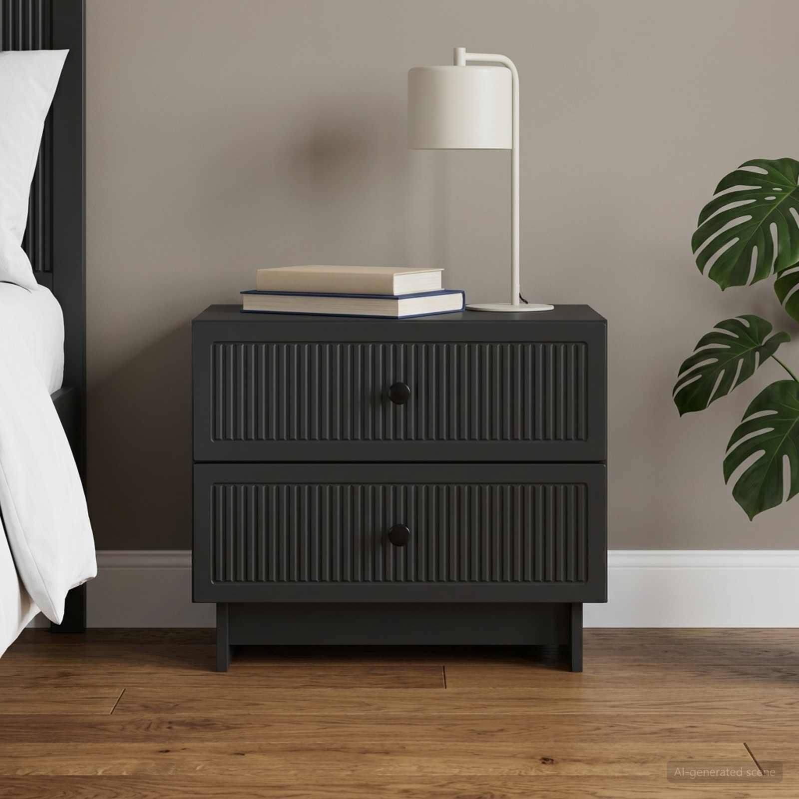 Walplus Engineered Wood Bedside Cabinet - Black - 62 x 34.5 x 47.5 cm