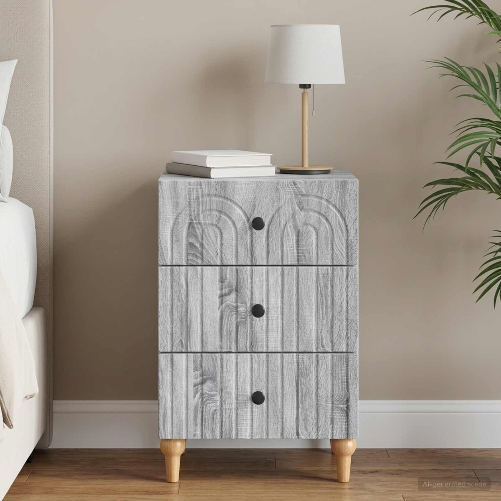 Walplus Engineered Wood Bedside Cabinet - Grey Sonoma - 43 x 41 x 66.5 cm