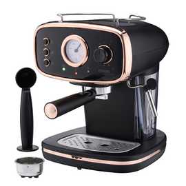 Cooks Professional Retro Espresso Machine 1.2L with Steam Wand - Black/Copper