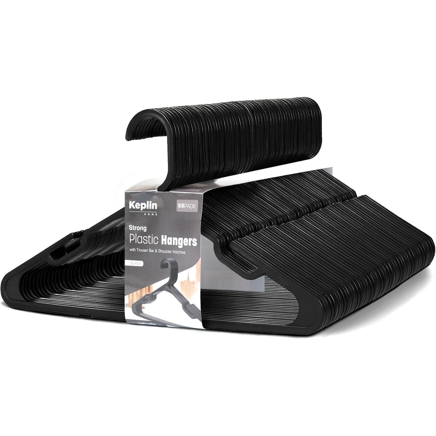 Keplin Black Strong Plastic Trouser Bar Hangers - Pack of 50