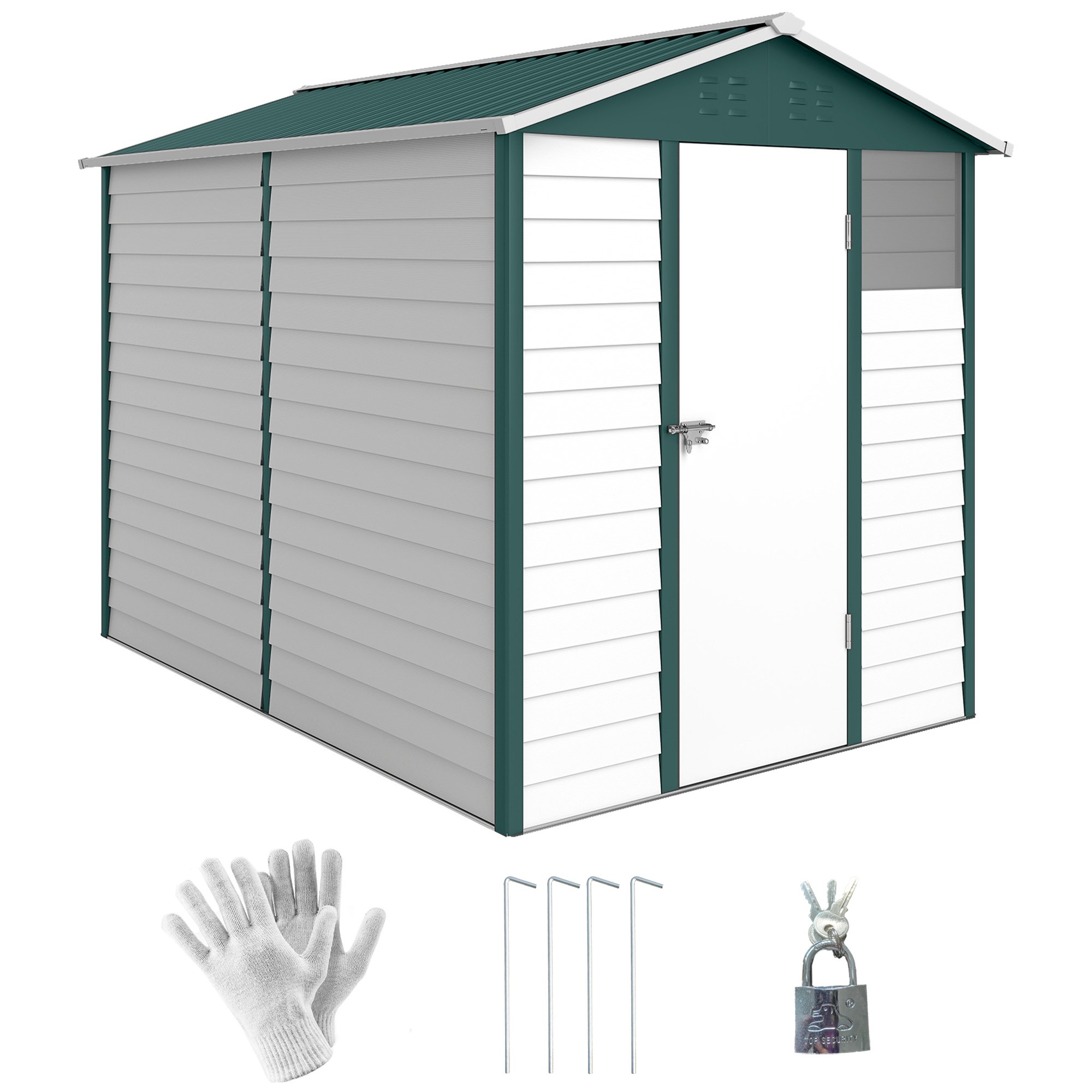 Outsunny Metal Garden Shed with Window and Lockable Door - Green