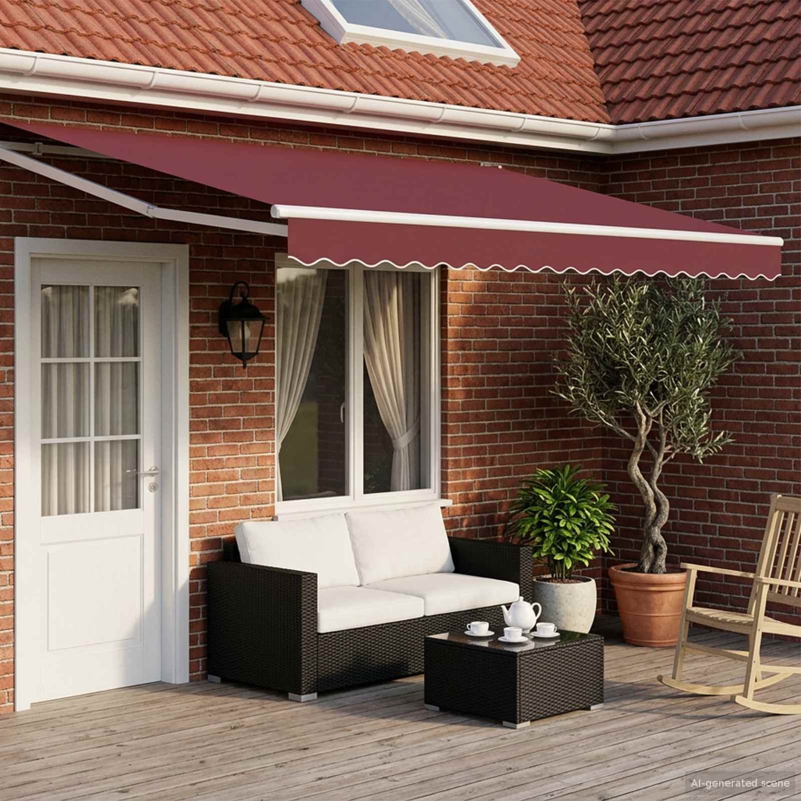 Walplus Electric Aluminium Awning - Burgundy and White - 400 x 300 cm