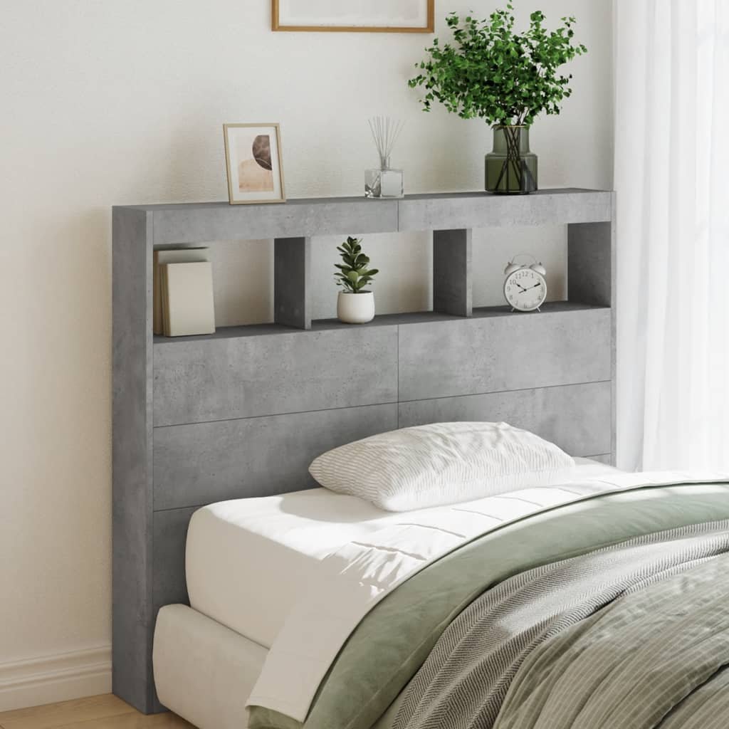 Walplus Wood LED Headboard Cabinet - Granite Grey - 120 x 17 x 102 cm