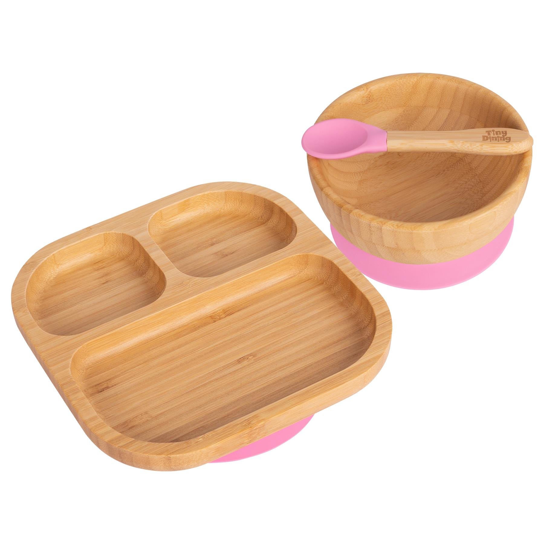 Tiny Dining Children's Bamboo Suction Dinner Set - Pink