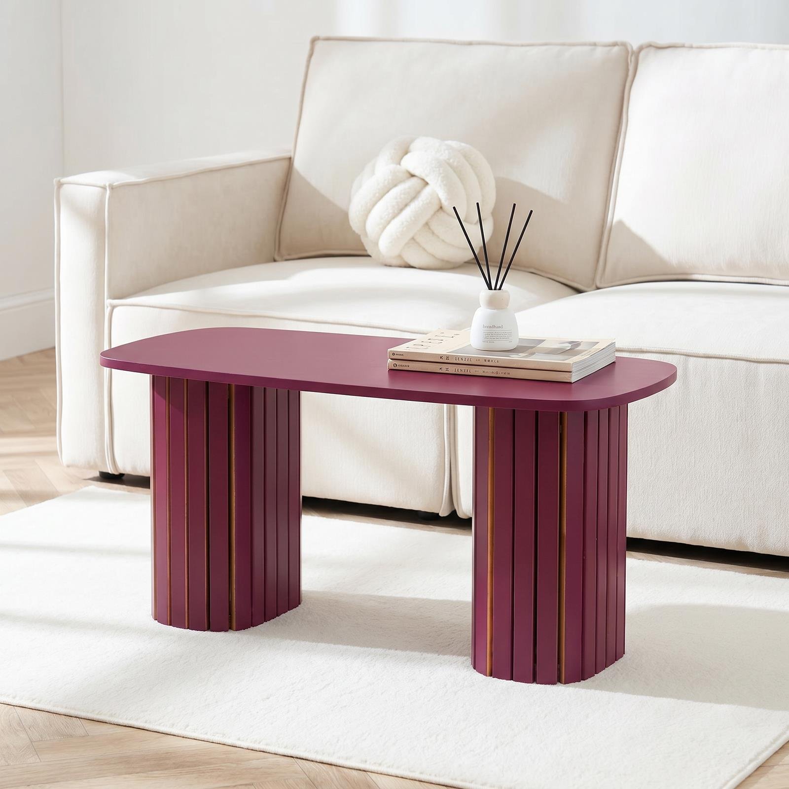 OHS Madison Ribbed Coffee Table - Dark Berry