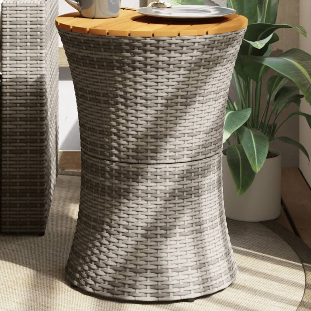 Walplus Poly Rattan Garden Side Table Drum Shape - Grey - 38 x 56 cm