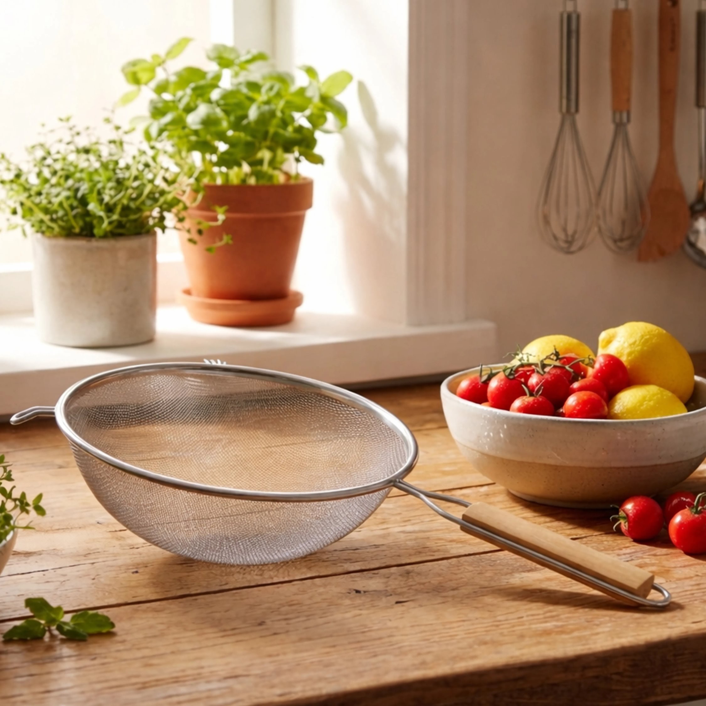 Orsina Zenigo Medium Sieve with Wooden Handle – Silver
