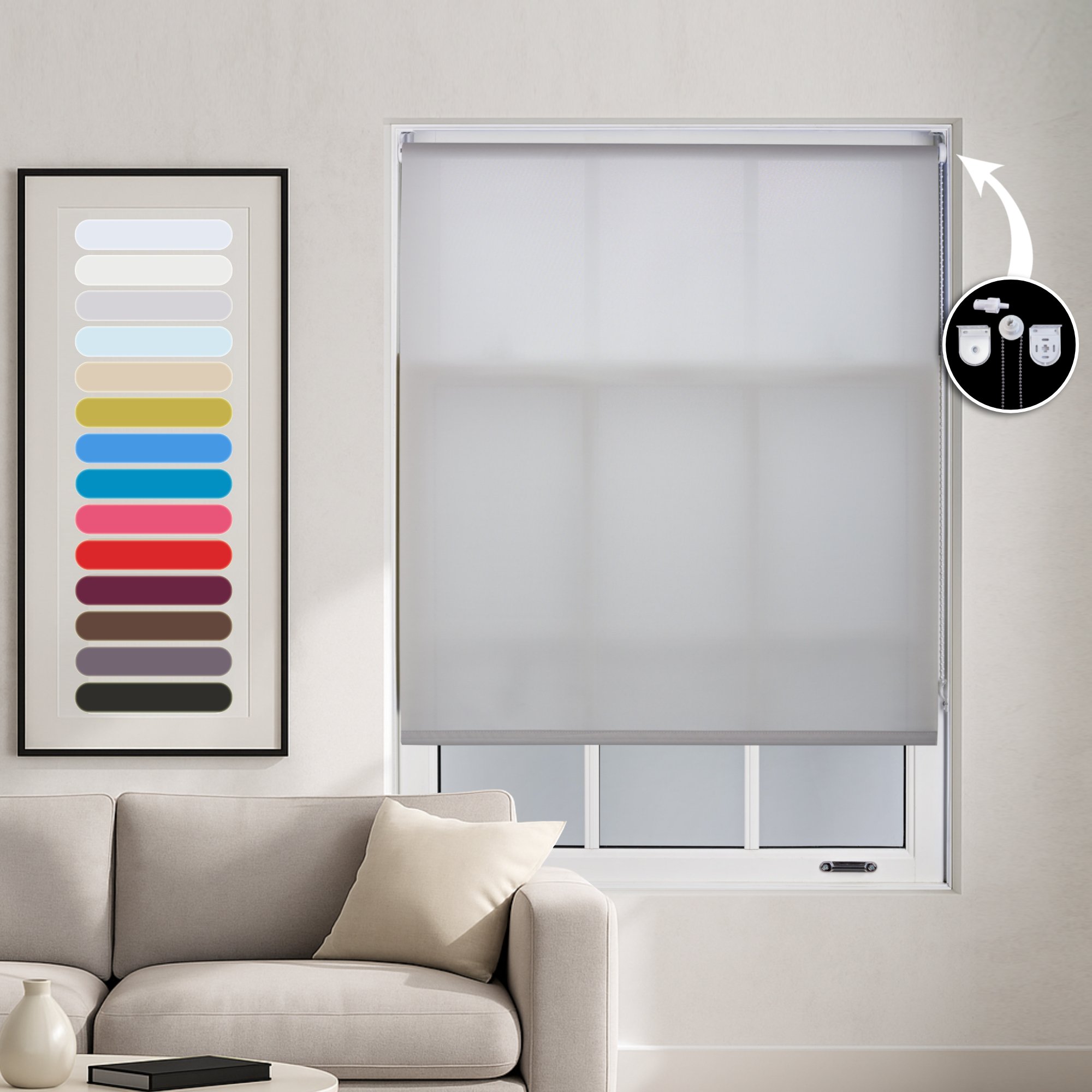 Furnished Grey Daylight Roller Blind Metal Fittings - 45 x 165cm