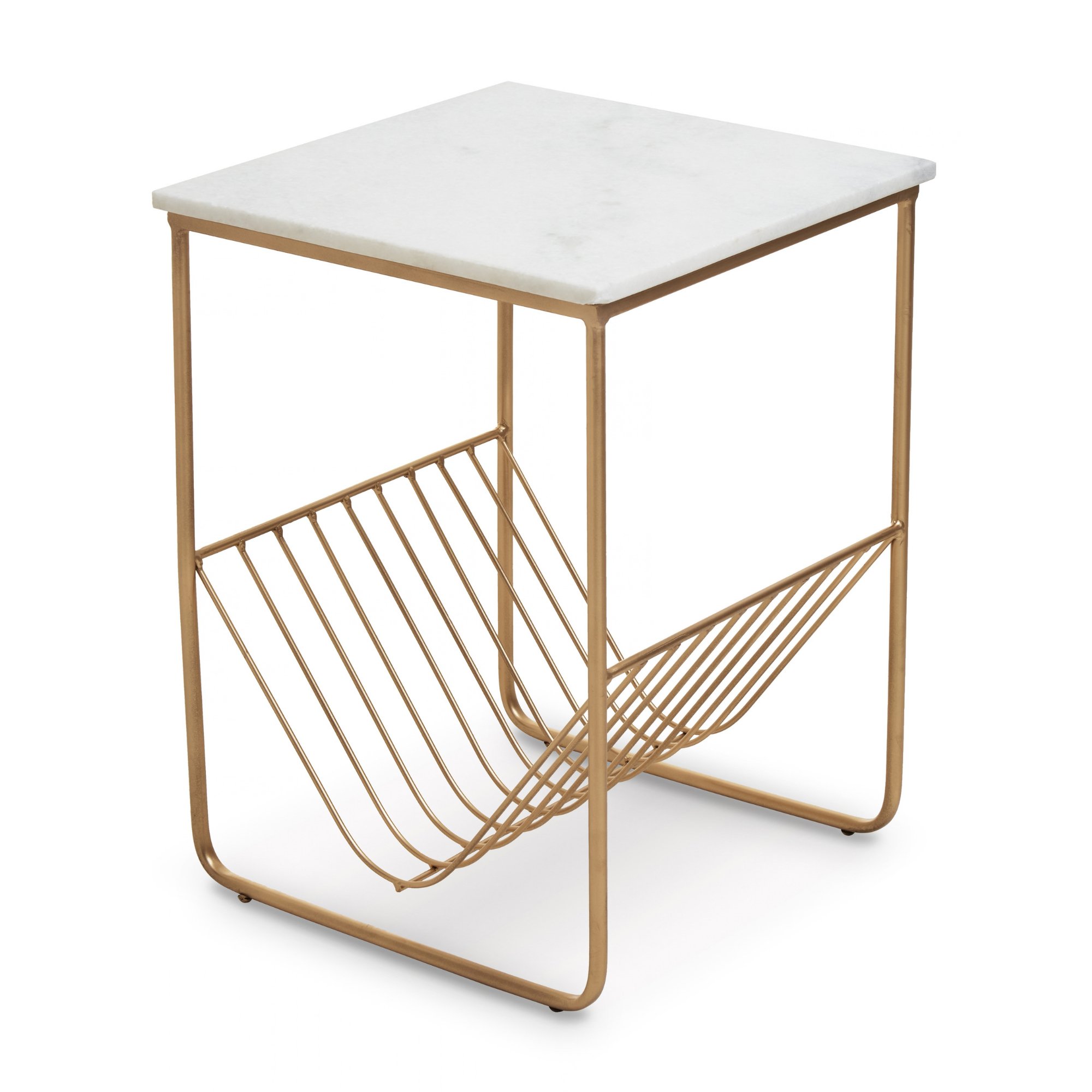 Orsina Mandoli Marble Side Table with Magazine Rack – White & Gold